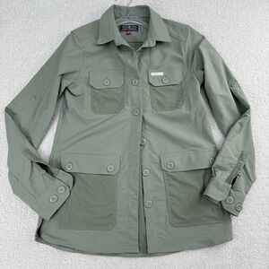 Amundsen Quattroporte Shirt Womens XS Green Utility Button Shirt $169 Hike Work